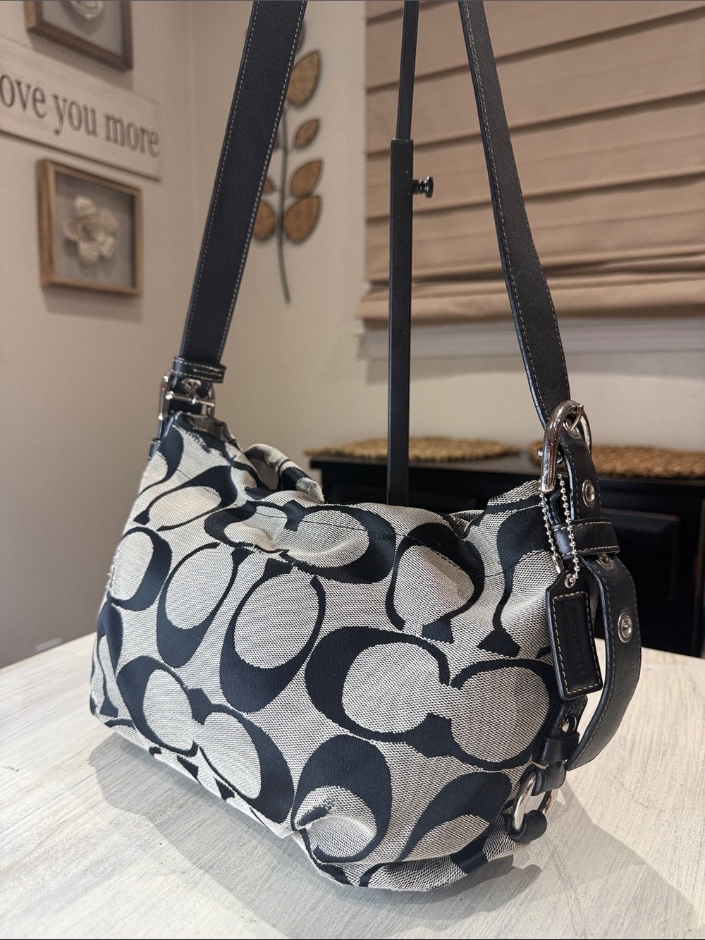Vintage Coach Y2K Signature Canvas Hobo Bag in Black and Cream